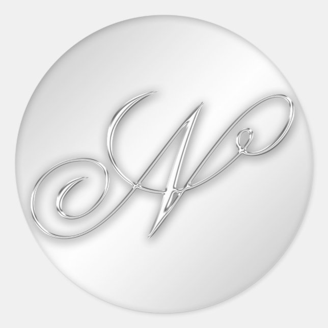 Sticker Rond Lettre N script initial faux argent monogramme fav (Devant)