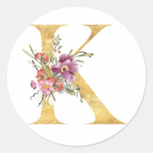 Lettre or MONOGRAM K avec fleurs