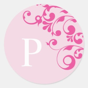 Sticker Rond Lettre P Monogramme Mariage rose Enveloppe Phoques