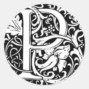 Sticker Rond Lettre P Monogramme médiéval Art Nouveau
