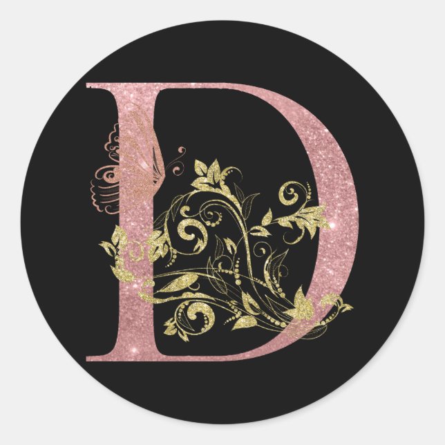 Sticker Rond Lettre Parties scintillant rose D (Devant)