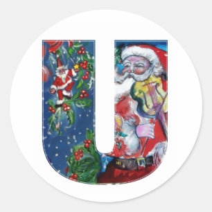 STICKER ROND LETTRE/PÈRE NOËL DE NOËL U AVEC LE MONOGRAMME D