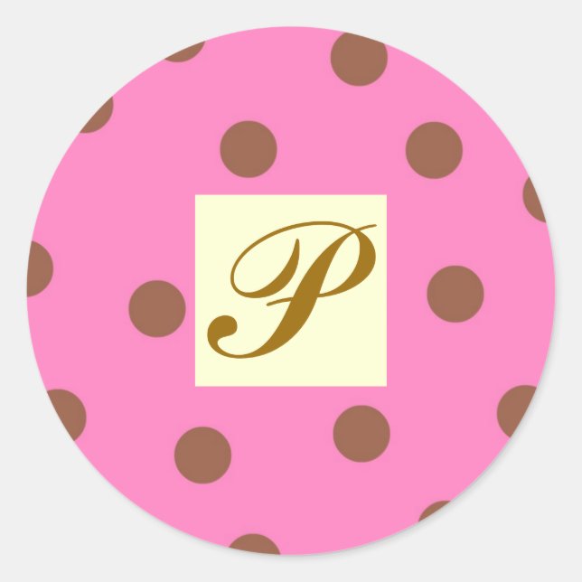 Sticker Rond Lettre Pois rose et Brown P (Devant)