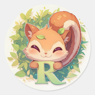 Sticker Rond Lettre R Écureuil Mignon