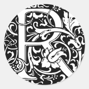 Sticker Rond Lettre R Monogramme médiéval Art Nouveau