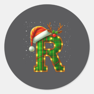 Sticker Rond Lettre R Noël carreau chapeau de Père Noël monogra