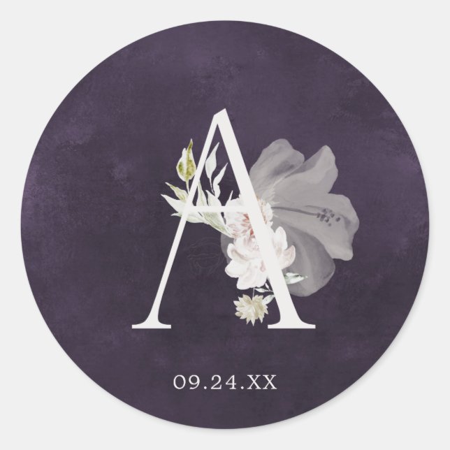 Sticker Rond LETTRE Romance Florale Sceau Mariage Monogramme Pl (Devant)