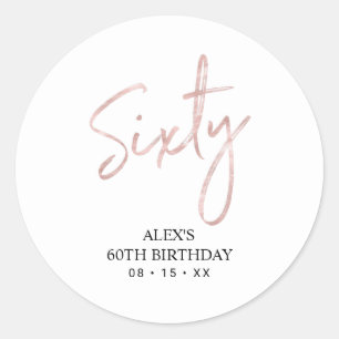 Sticker Rond Lettre Rose Gold Soixante 60ème Fête d'Anniversair
