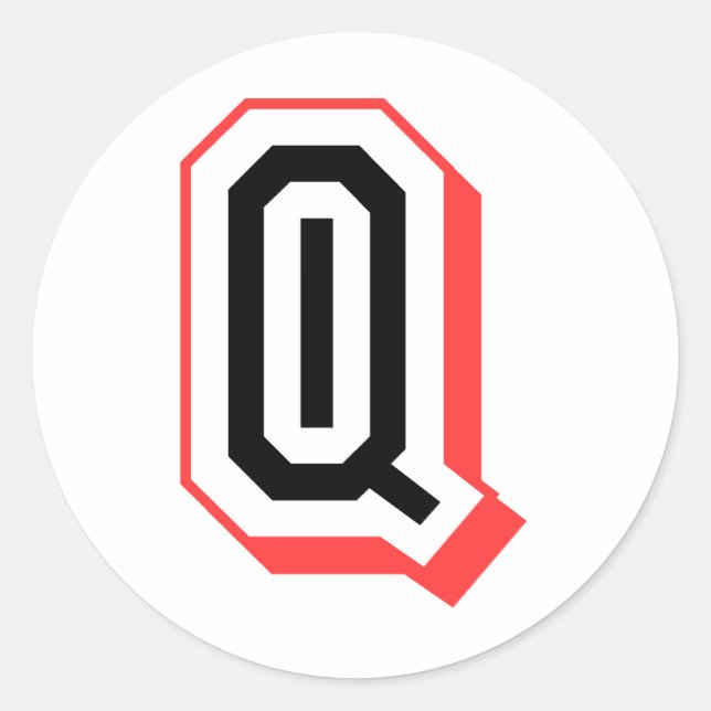 Sticker Rond lettre rouge et noire Q (Devant)