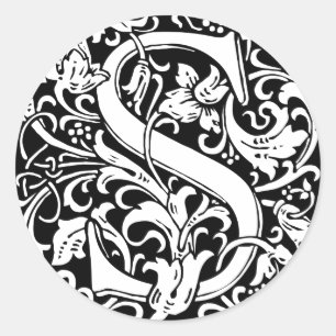 Sticker Rond Lettre S Monogramme Médiéval Art Nouveau