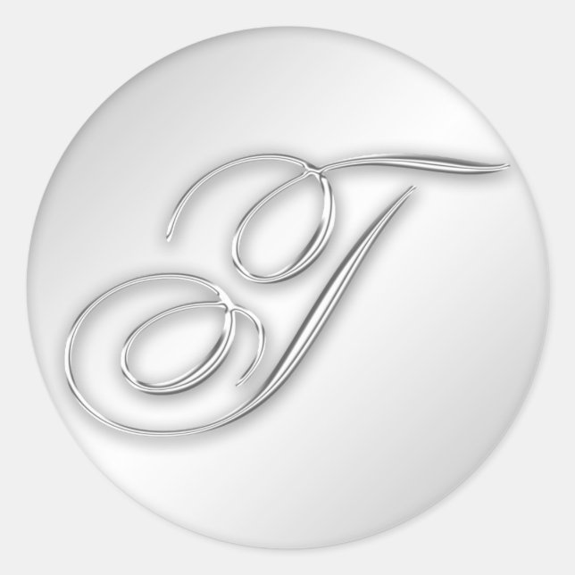 Sticker Rond Lettre T script initial faux argent monogramme fav (Devant)