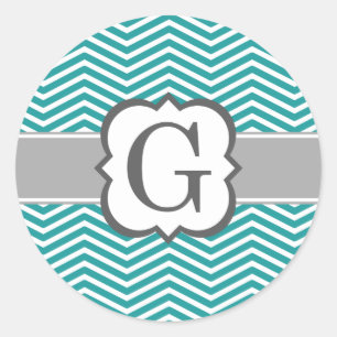 Sticker Rond LETTRE turquoise MONÂTRE BLANC G Chevron