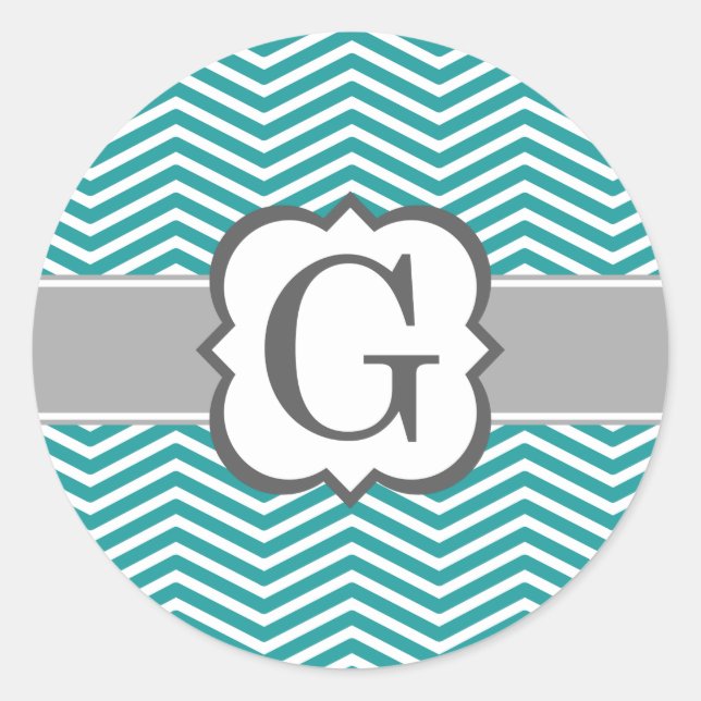Sticker Rond LETTRE turquoise MONÂTRE BLANC G Chevron (Devant)