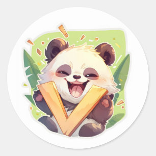Sticker Rond Lettre V Anime Panda