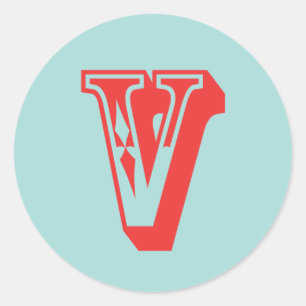 Sticker Rond Lettre V style carnaval monogramme première préfér
