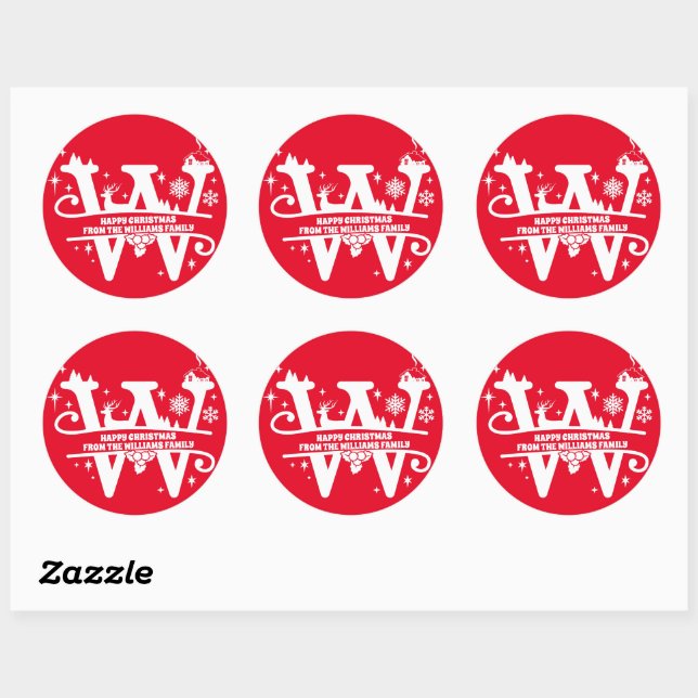 Sticker Rond Lettre W Monogramme Nom de famille initial Salutat (Feuille)