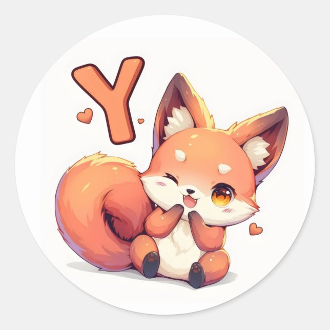 Sticker Rond Lettre Y Renard Mignon Anime (Devant)