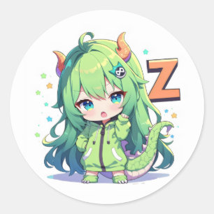 Sticker Rond Lettre Z Anime Fille Dragon
