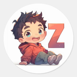 Sticker Rond Lettre Z Anime Garçon Mignon