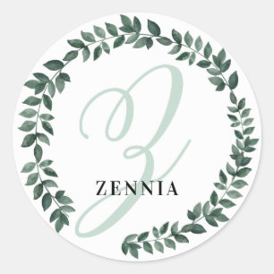 Sticker Rond Lettre Z Monogramme Nom Personnalisé Botanique Min