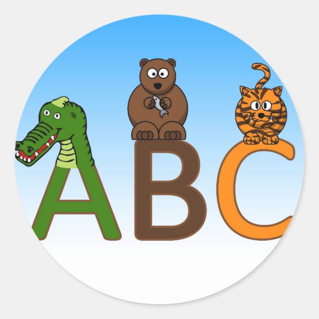Sticker Rond Lettres ABC dessin animé mignon animaux illustrati (Devant)