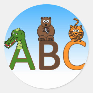 Sticker Rond Lettres ABC dessin animé mignon animaux illustrati