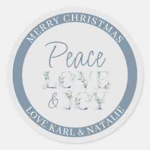 Sticker Rond Lettres aquarelles de Noël Paix Amour et Joie
