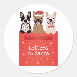 Sticker Rond Lettres Aux Bulldogs Français De Père Noël