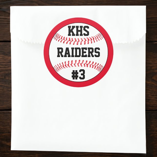 Sticker Rond Lettres de l'école de baseball, nom de l'équipe et (Custom baseball stickers for baseball parties and decor. Great for baseball seniors!)