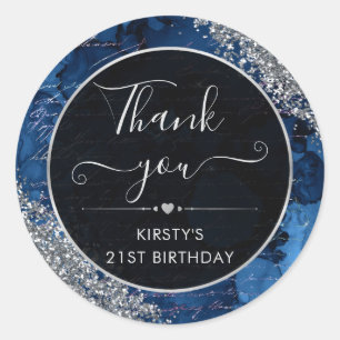 Sticker Rond Lettres de Sirène Anniversaire Pailletées Bleu Fon