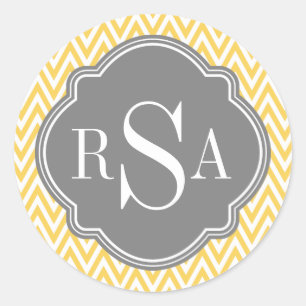 Sticker Rond Lettres initiales de monogramme gris jaune de