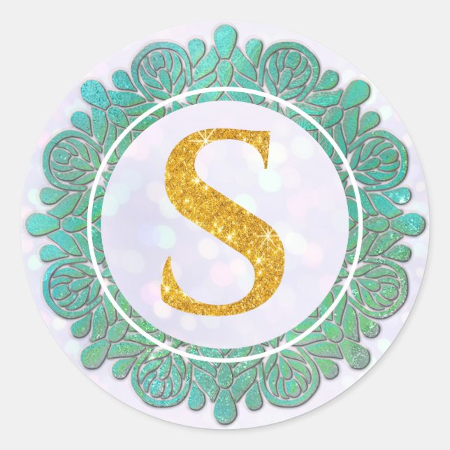 Sticker Rond Lettres Initiales Monogramme Élégant avec Mandala (Devant)