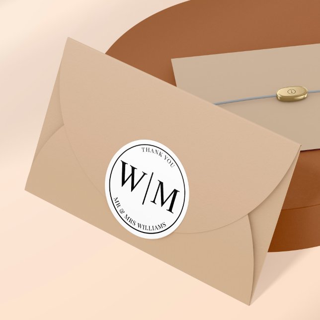 Sticker Rond Lettres Initiales Monogrammes Pour Merci Mariage (Créateur téléchargé)