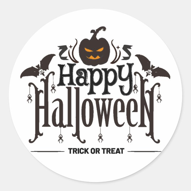 Sticker Rond Lettres noires d'Halloween heureux avec citrouille (Devant)