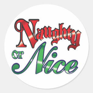 Sticker Rond Lettres rouges rétro Noël, Naughty ou Nice