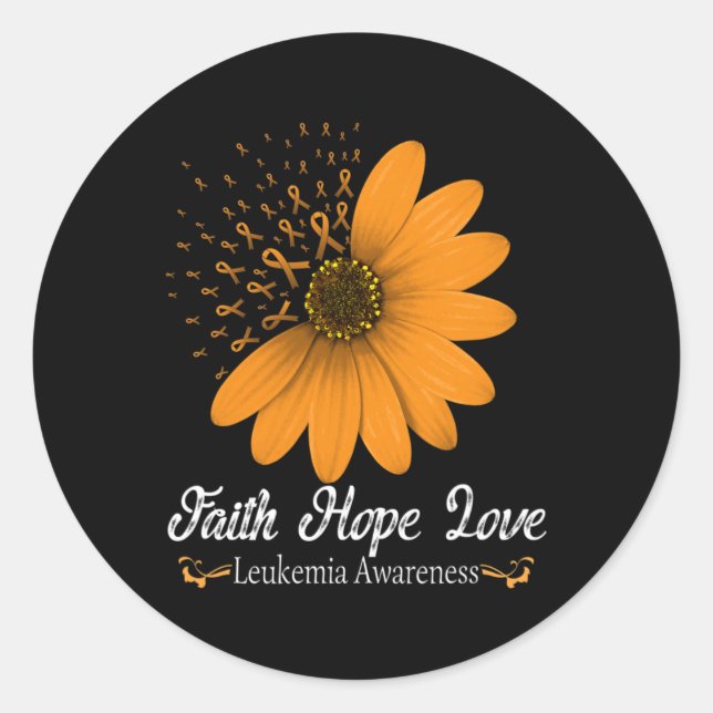 Sticker Rond Leucémie Faith Hope Love Orange Ribbon Blood Cance (Devant)