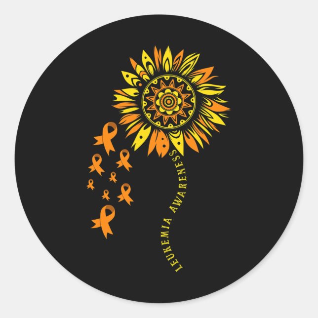 Sticker Rond Leucémie Guerrier Orange Ribbon Fleur Leukémie Awa (Devant)