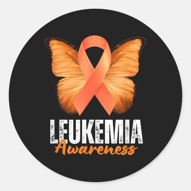 Sticker Rond Leukemia Awareness Orange Ribbon Butterfly  (Devant)