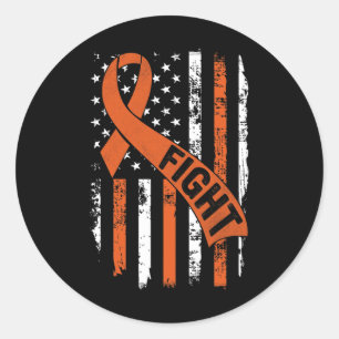 Sticker Rond Leukemia Ribbon Frappe Américain Drapeau Leukemia 
