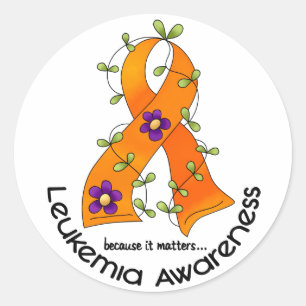 Sticker Rond LEUKEMIA SENSIBILISATION Fleur Ruban 1