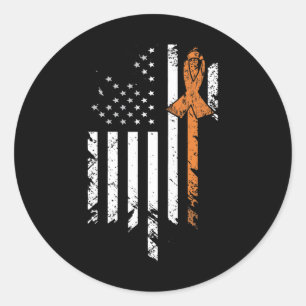 Sticker Rond Leukémie Cancer Sensibilisation Vintage US Drapeau