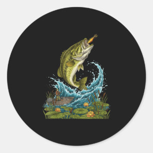 Sticker Rond Leurre graphique de gros bars sautant pour pêcheur