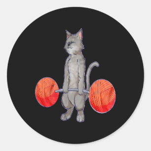 Sticker Rond Levant à la mort Gray Chat Poids Bodybuilding Wi