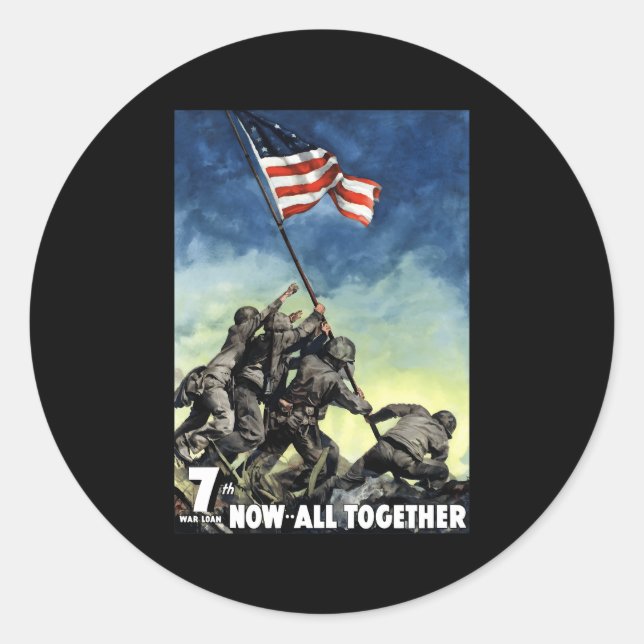 Sticker Rond Levée Du Drapeau Sur Iwo Jima 2ème guerre mondiale (Devant)