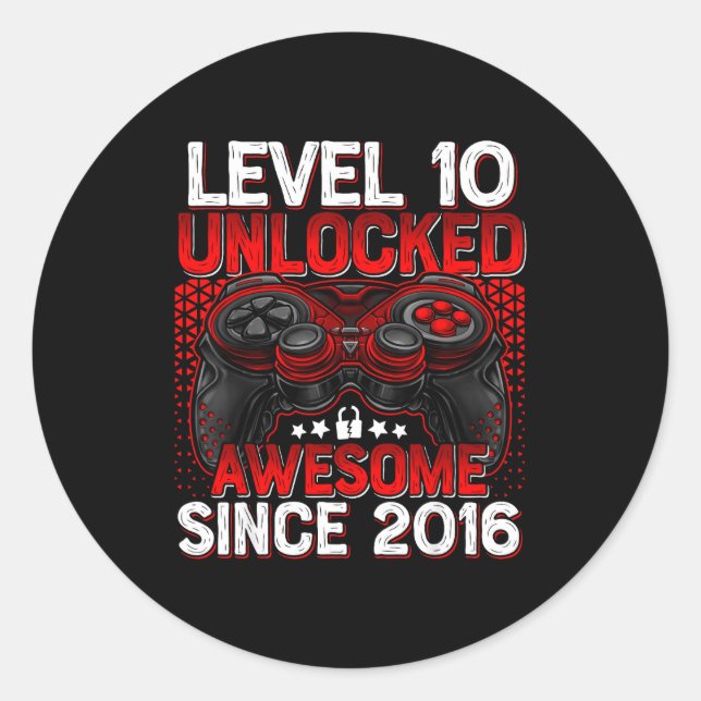 Sticker Rond Level 10 Unlocked 10 Year Old Boys 10th Birthday B (Devant)