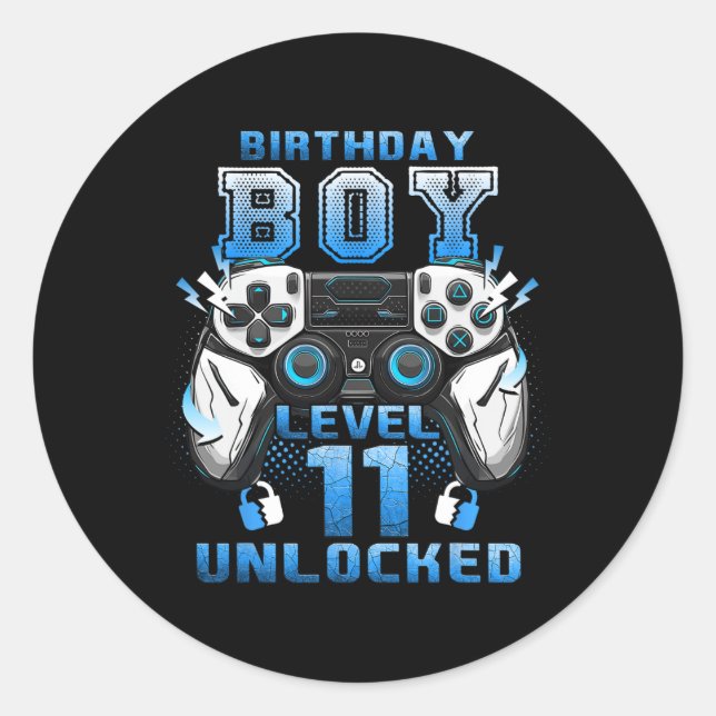 Sticker Rond Level 11 Unlocked Video Gamer 11th Birthday Boys  (Devant)