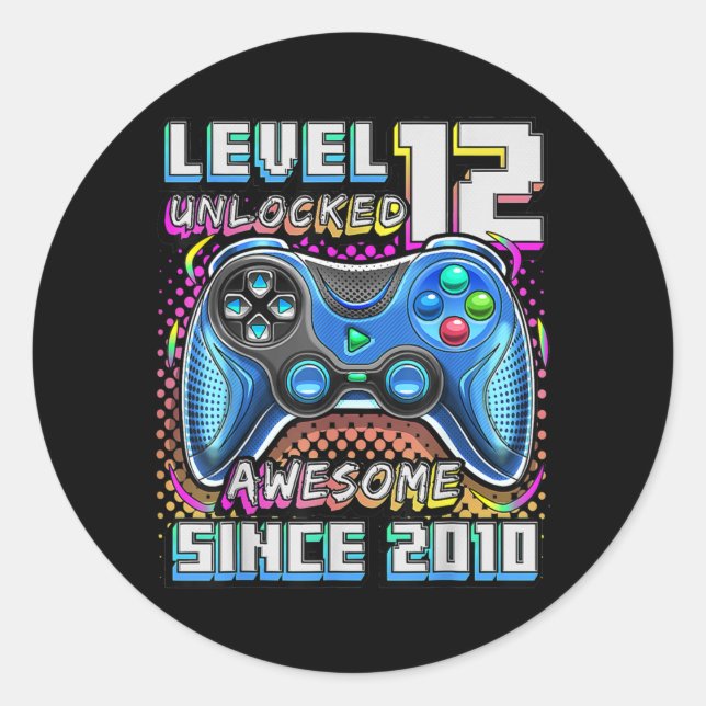Sticker Rond Level 12 Unlocked Awesome 2010 Video Game 12th (Devant)
