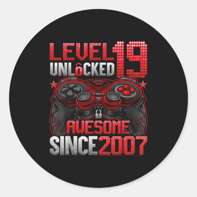 Sticker Rond Level 19 Unlocked 19 Year Old Boys 19th Birthday B (Devant)