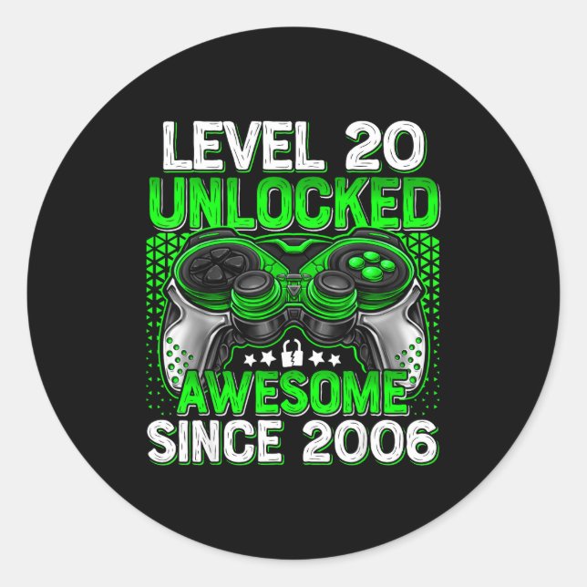 Sticker Rond Level 20 Unlocked 20 Year Old Boys 20th Birthday B (Devant)