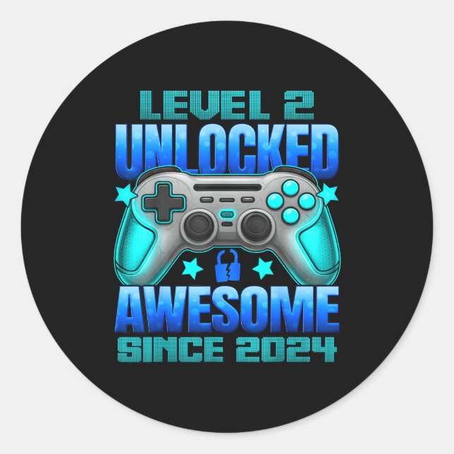 Sticker Rond Level 2 Unlocked 2 Year Old For Boys 2nd Birthday  (Devant)